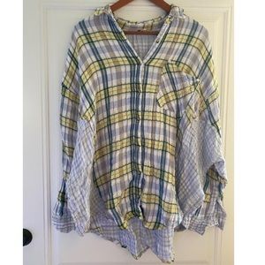 Free People One of the Guys Plaid Shirt Blouse